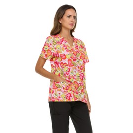 COCO BRANDS Looney Tunes Women's All Over Print, V-Neck Scrub Top with Pockets - Comfortable Work Uniform, Tweety Pink & Red Hearts, XX-Large