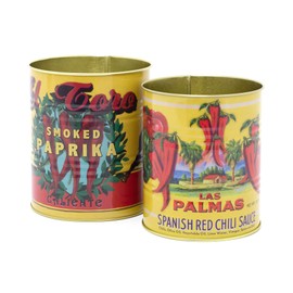 Carousel Home Set of 2 Decorative Replica Food Tin Cans | 2 Piece Mediterranean Retro Metal Storage Tin Set | Vintage Style Metal Food Display Cans