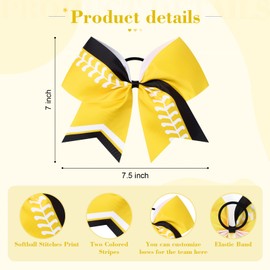 DEEKA 12 PCS Softball Cheer Bows 8" Thread Large Cheerleader Hair Bows Ponytail Holder Handmade for Teen Girls Sports -Yellow/Black/White