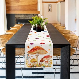 Girlly Spring Mushroom Wildflowers Table Runner 13x72 Inch Floral Hello Spring Butterfly Seasonal Anniversary Holiday Kitchen Dining Table Decoration for Indoor Kitchen Dining Home Party Decor