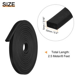 TOP-VIGOR EPDM Rubber Foam Strip 10mm(W) x 5mm(T) x 2.5m(L) Flexible Rubber Sealing Strip Neoprene Sheet Weatherproof Door Seal Insulation Craft Foam Tape Black