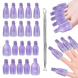 Makartt Nail Clips to Remove Gel Polish, with Double Ended Metal Cuticle Pusher, 20 Pcs Plastic Resuable Finger and Toe Nail Soak Off Clips for Removal Acrylic Art Nail Polish Remover Cap Clip