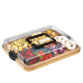 Charcuterie Board Cheese Board with Lid and Handle, Portable Bamboo Snackle Box, Build-a-Board Cutting Board with Compartments for Charcuterie Snacks Parties,Travel,Picnics, Ideal Gift (Black)