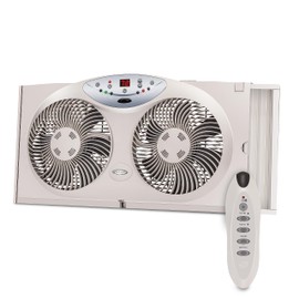 Bionaire Window Fan with Reversible Airflow Blades – 3-Speed Settings, Programmable Thermostat, LED Display, Remote Control, Fits 24–36" Windows, No Assembly Required