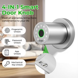 FITNATE Fingerprint Door Knob with Keypad, Smart Door Knob with App Control, Biometric Door Lock Keyless Entry Door Lock for Bedroom, Apartment, Hotel, Office (Silver)