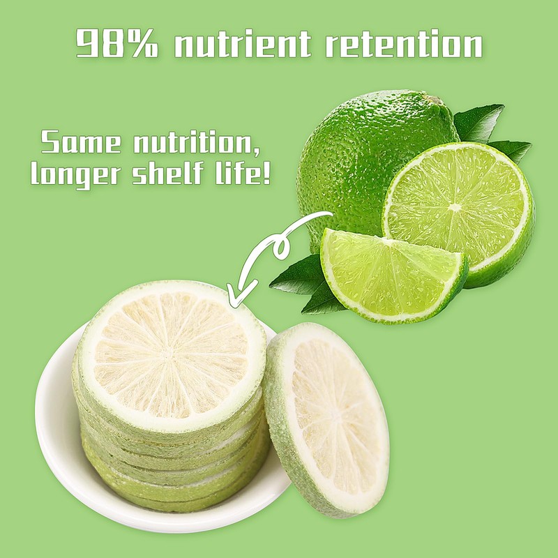 Haomly Freeze-dried Seedless Lime Slices,2.8oz(80g),Dehydrated Limes for Cocktails,Tea, Snacking, Baking,