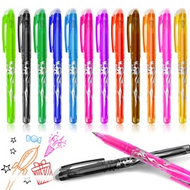 Erasable Ballpoint Pen, 12 Colours Erasable Gel Pen, 0.5 mm Erasable Rollerball Pen, Friction Gel Pens, Erasable Eraser Pen for School Supplies, Office Supplies, Students