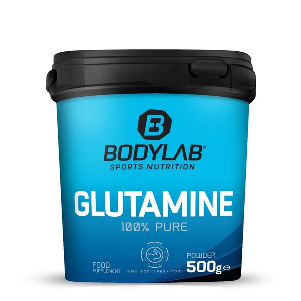 Bodylab24 Glutamine Powder 500 g, 5 g per serving, 100% pure tasteless L-2 aminoglutaric acid powder, glutamine can support the regeneration processes, ideal for strength and endurance athletes