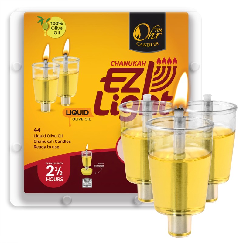 OHR CANDLES Pre - Filled Menorah Oil Cup Candles, Hanukkah