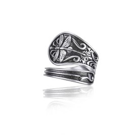 Cawsug Spoon Rings for Women Vintage Silver Boho Statement Dragonfly Adjustable Spoon Ring Thumb Jewelry (silver-1, 7)