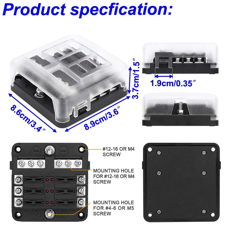 Gebildet 6-Way Fuse Holder, DC 12V-32V 150Amp Standard Fuse Block