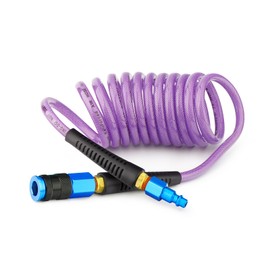 GASHER 1/4" x 10FT Purple Polyurethane Air Hose With Bend Restrictor, 1/4" AMT Universal Air Coupler, For Air Compressor
