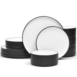 Noritake ColorTex Stone Black 12-Piece Dinnerware Set, Service for 4