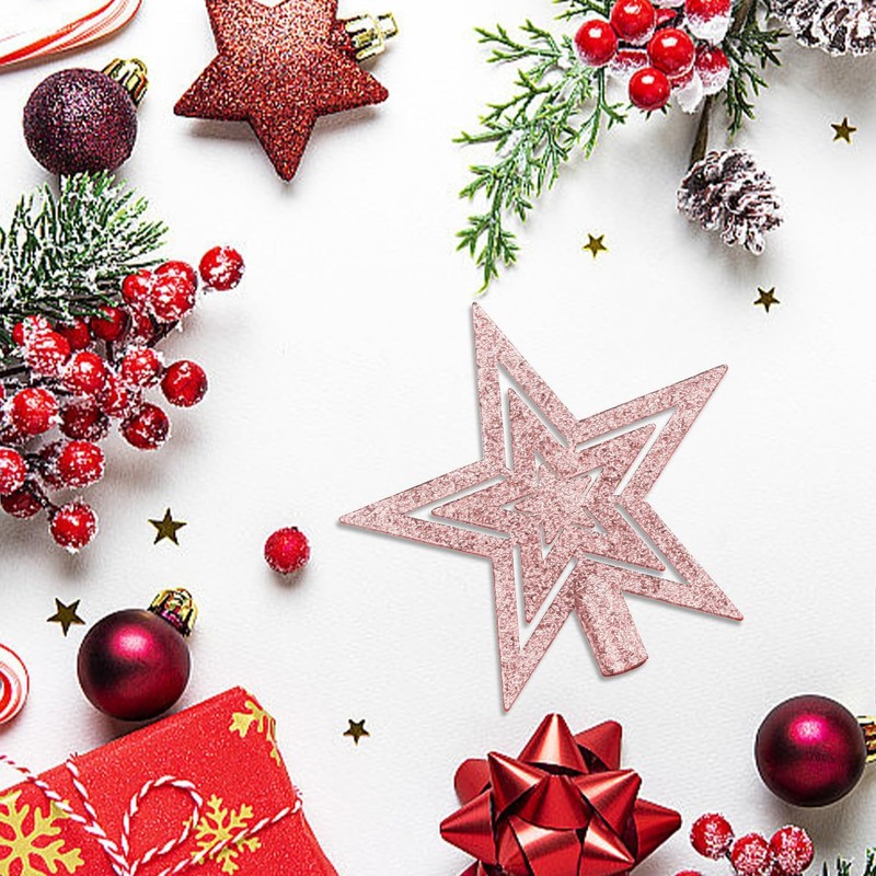 VEYLIN Christmas Tree Topper,20CM Gold Glittered Star Christmas Tree Topper