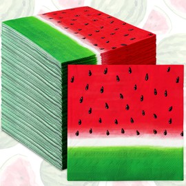 AnyDesign 50 Pack Watermelon Paper Napkins Summer Theme Disposable Napkins Red Green Luncheon Dinner Napkins for Birthday Wedding Party Supplies Table Decor, 6.5 x 6.5 Inch