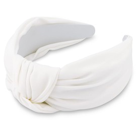TOBATOBA White Headband Knotted Headband for Women, Top Knot Satin Silk White Head Bands for Women's Hair Non Slip Fashion Hair Accessories