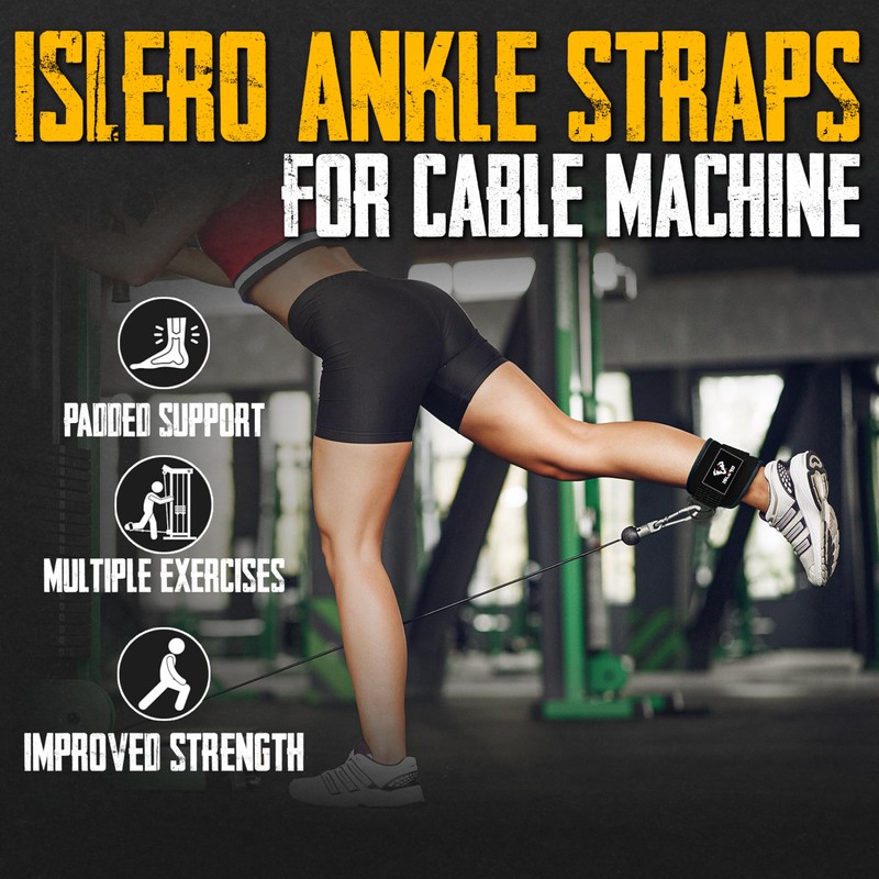 Islero PAIR of Double D Ring Ankle Cuffs Weight Lifting