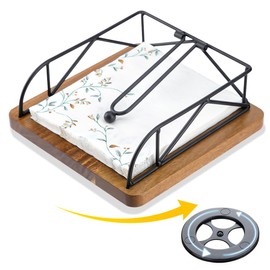 HALE OTEIR Napkin Holder for Table, Acacia Wood & Metal 360° Rotating Rustic Square Standing Napkin Holders for Paper Napkins, Farmhouse Style Kitchen Dining Table Decor – Black