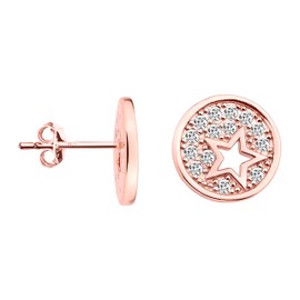 SOFIA MILANI - Women's Earrings 925 Silver - Circle Stars Earrings, Yellow Gold, Cubic Zirconia