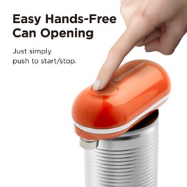 Kitchen Mama Mini Electric Can Opener Smooth Edge: Open Cans with A Simple Press of Button - Ultra-Compact, Mini-Sized Space Saver, Portable, Hands Free, Food-Safe, Battery Operated (Orange)