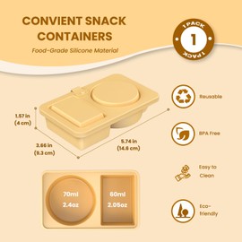 LZC LADYS GIFT Reusable Snack Containers with Lids Silicone, Double Compartment Snackle Box Portion Control Container, Salad Condiment Containers with Lids for Lunches Picnics (Yellow)