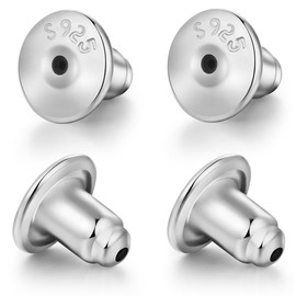 DELECOE 14K White Gold Bullet Locking Earring Backs for Diamond Studs,925 Sterling Silver Hypoallergenic Replacements Backings for Pierced Earrings, 2 Pairs 6mm