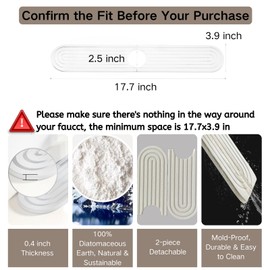 Diatomite Faucet Mat for Kitchen Sink - 17.7''L Fast Drying Stone Splash Guard, Super Absorbent Water Absorbing Tray, Prevents Moisture Buildup for Bathroom Countertop (White)