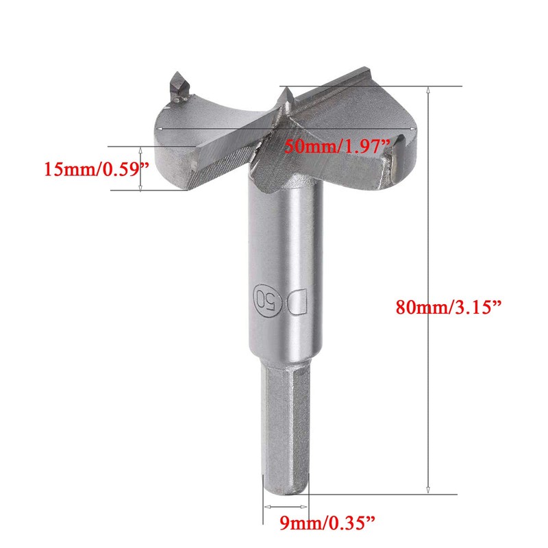 TA-VIGOR Forstner Drill Bit 50mm, Tungsten Carbide Wood Hole Saw