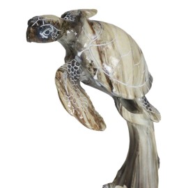Marine Giant Sea Turtle Mother And Hatchling Baby By Corals Faux Marble Figurine