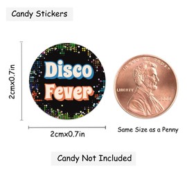 150pcs Back to 70s Party Favor Stickers,70s Disco Party Themed Birthday Label Stickers Round Mini Chocolate Candy Wrappers,70s Nostalgic Party Favor Labels