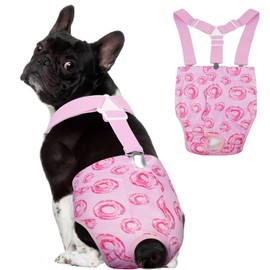 OUOBOB Washable Dog Diapers Female, Reusable Large Female Dog Diaper with Suspender, Highly Absorbent Doggie Diapers in Heat Cycle Period Incontinence, French Bulldog, Shiba Inu (Pink L)