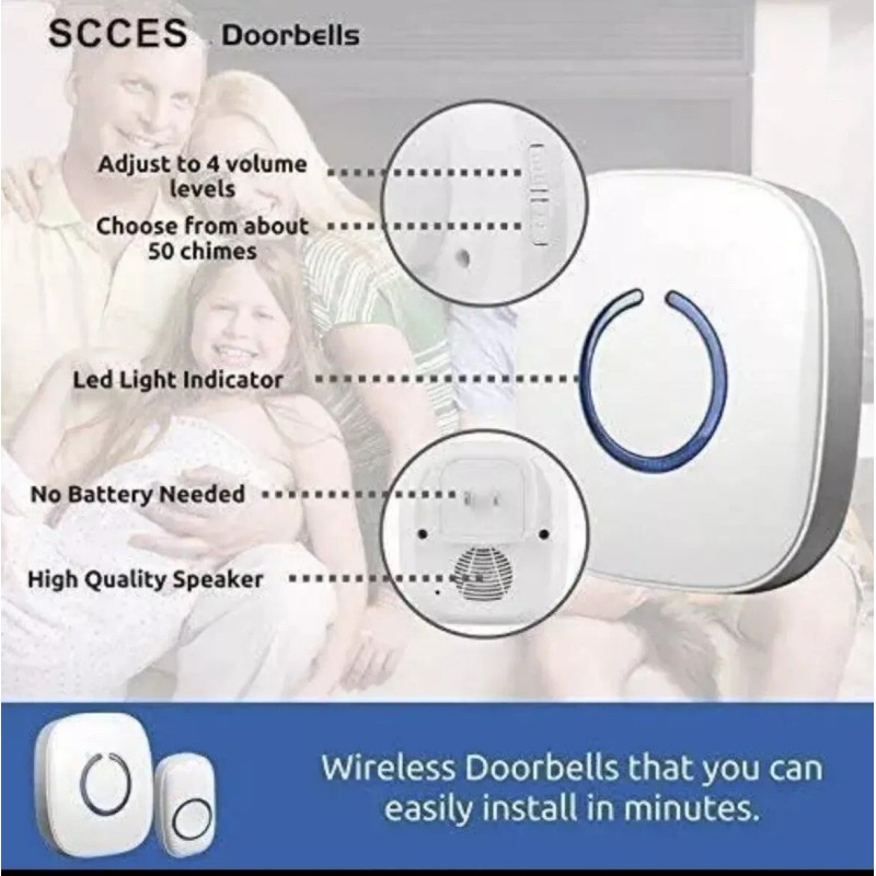 SadoTech Wireless Doorbells For Home - Adjustable Volume With 52
