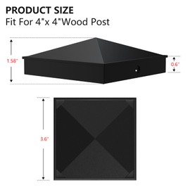 36 Pcs Black 4“x 4“(Actual 3.5" x 3.5") Aluminum Pyramid Fence Post Caps,Black Matte Post Covers Fit 4x4 Nominal Wood Post for Fence Wood Post of Decks or Corridors