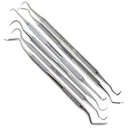 Professional Dental Tools Dental Picks Oral Care Kit, Stainless Steel Hygiene Kit Set with Tooth Scraper Tartar Scaler Tweezers Mouth Mirror for Personal & Pet Oral Care Use (Sickle Set of 6 Pcs)