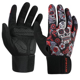 RYMNT Full Fingers Workout Gloves for Men,Padded Weight Lifting Gloves with Wrist Wrap Support for Gym Crossfit Weightlifting Exercise, Bodybuilding & Strength Training.Skull-Small