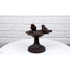 Ebros Gift Cast Iron Rustic Whimsical Two Birds On Tree Bird Feeder Bath Small Sculpture