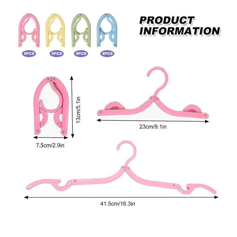20pcs Folding Clothes Hangers, Plastic Portable Folding Coats Hanger, 4