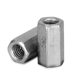 DOJA Industrial Hex Nut Long Rod Nut M10 Pack 5 Hexagonal Coupling Nut Internal Thread Connecting Nut Long Nut for Threaded Rod Threaded Sleeve Made of Galvanised Steel