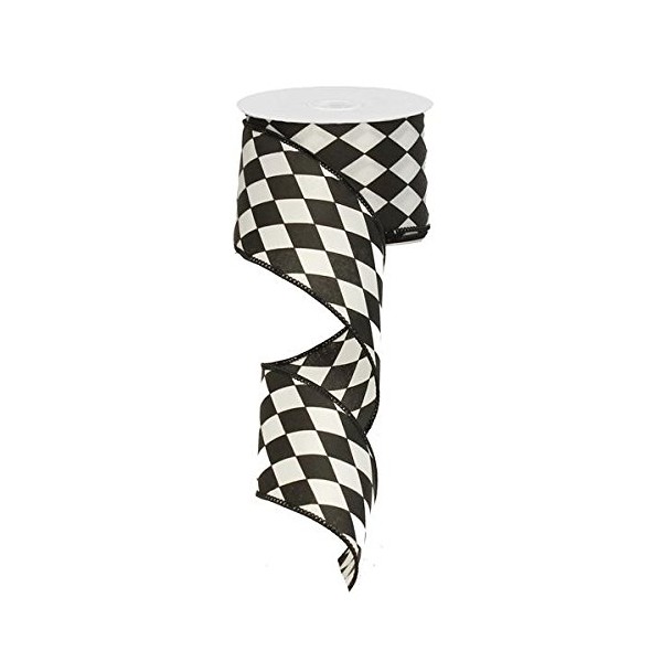 Black Harlequin Ribbon: Crisp Black and White Wired Ribbon 2.5"