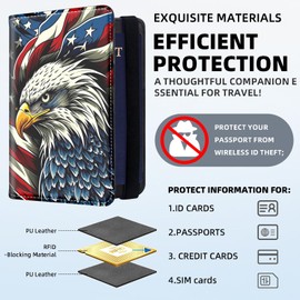 FXIANGWL Passport Holder for Travel, RFID Blocking Passport Holder Travel Walle, Passport and Vaccine Card Holder, Vacation Must Haves Travel Accessories for Men Women,American Flag Eagle