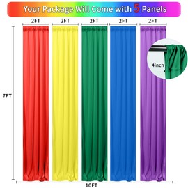 10×7FT Rainbow Backdrop Curtains for Parties - 5 Pack Pastel Photo Backdrop Curtain with 4 Inch Rod Pockets - Colorful Curtain Backdrop for Unicorn Birthday, Baby Shower, Rainbow Classroom Decor