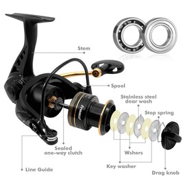 Frwanf Spinning Reel, Freshwater and Saltwater Spinning Fishing Reel, Lightweight Body, 5.0:1 Gear Ratio, 4 Stainless Steel BB Ultra Smooth, Max 17.6lbs Carbon Drag, Metal Spool &Handle (6000)