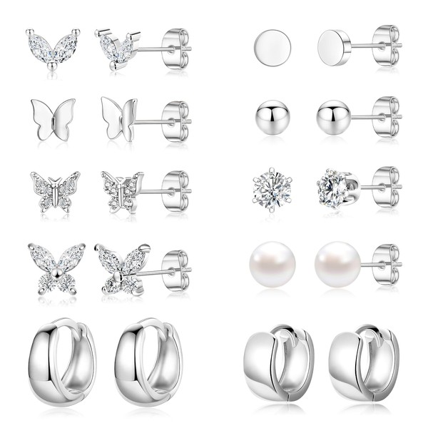 Stud and Hoop Earrings Set for Women 18K Gold Filled