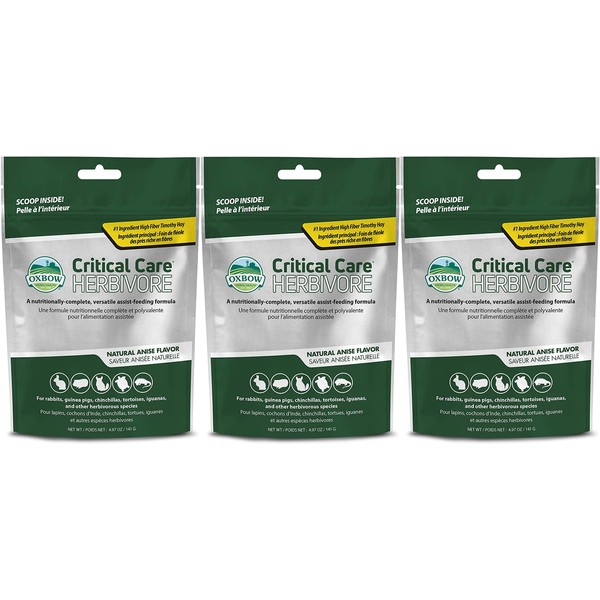 Oxbow 3 Pack of Anise Critical Care Herbivore, 4.97 Ounces Each, Support Supplement for Small Pets