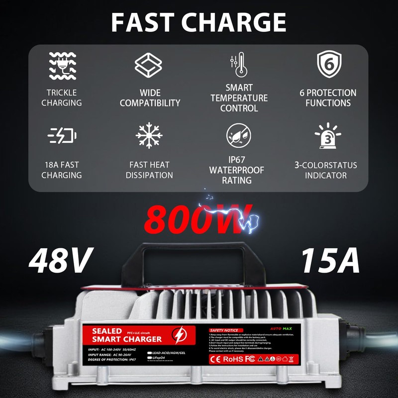 Voolex 15A 48V Golf Cart Battery aCharger for EZGO RXV