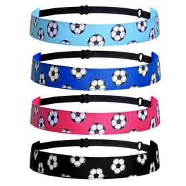 SUMERSHA 4Pcs Soccer Headbands for Girls Women Elastic Soccer Hairband Non-slip Adjustable Football Headband Sports Hair Accessories, 4 Colors (Black, Rose Red, Blue, Light Blue)
