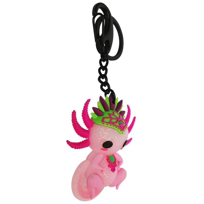 Llavero 3D PVC Ajolote Rosa Yul Glitter Accesorio BY MEXICO