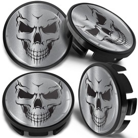 SkinoEu 4 x 65 mm Hub Caps, Wheel Hub Caps, Alloy Wheels Compatible with VW 3B7 601 171 / 6U7 601 171 Skull Silver CV 49