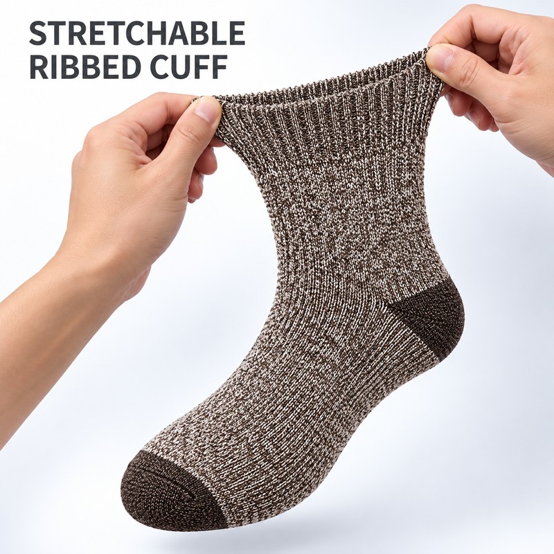 5-Pair Men's Thick Cotton Thermal Hiking Socks, Mid-Calf, US Size