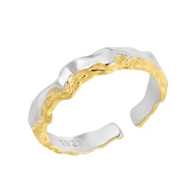 NicoWerk SRI986 Women's Silver Ring Fused 925 Sterling Silver Gold-Plated with Shiny Structure Narrow Adjustable Open, Sterling Silver